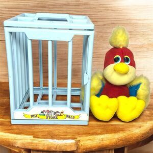 VTG Tonka Pet Store Pals 1988 Plush Parrot w/Cage Red Bird Stuffed Animal 8” Toy